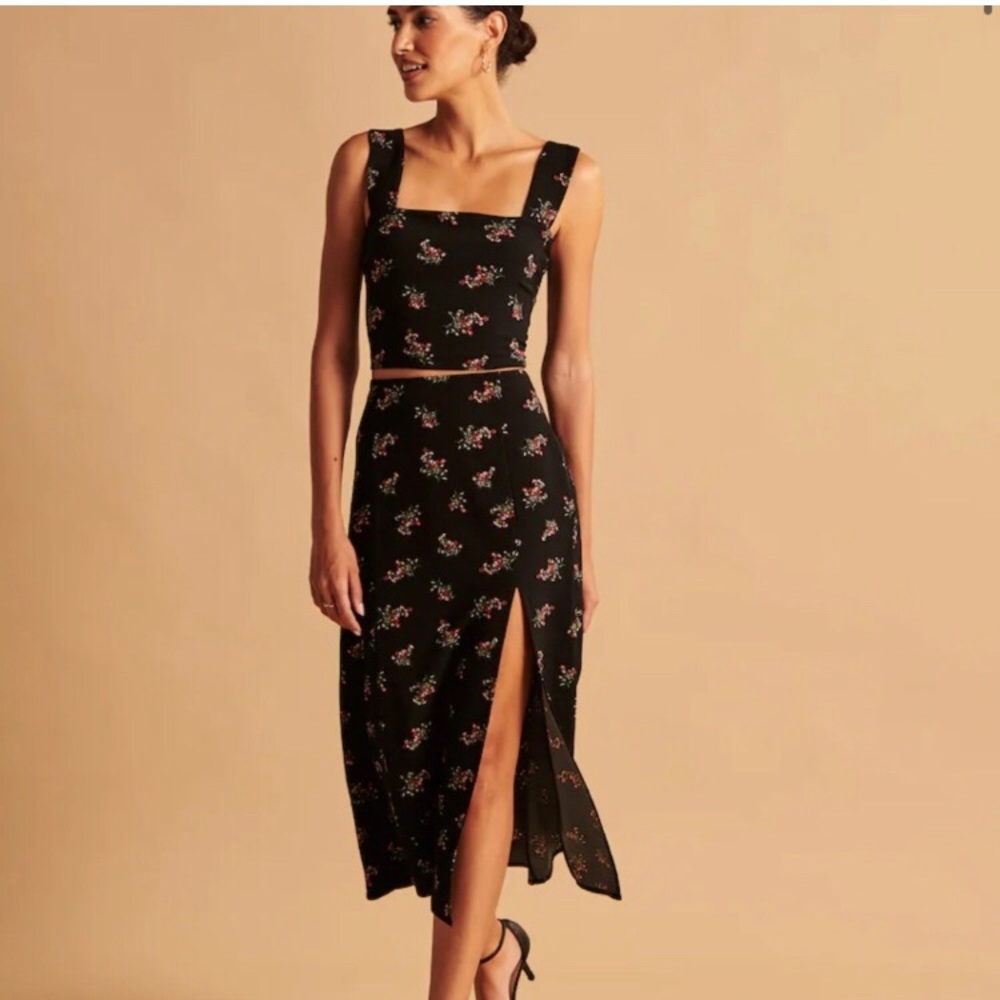 Abercrombie & Fitch Floral Top and High Slit MIDI Skirt in XL Reg